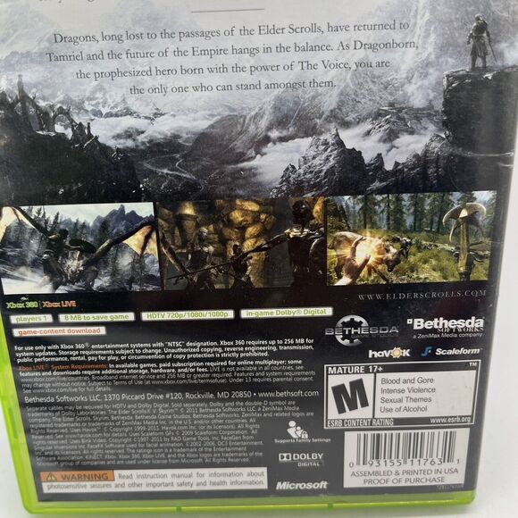 The Elder Scrolls V: Skyrim (Microsoft Xbox 360, 2011) Complete - Tested - Picture 3 of 8